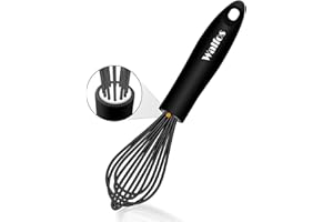 Walfos Silicone Whisk, Stainless Steel Wire Whisk - Heat Resistant Kitchen Whisks for Non-Stick Cookware, Balloon Egg Beater Perfect for Blending, Whisking, Beating, Frothing & Stirring, 21cm, Black