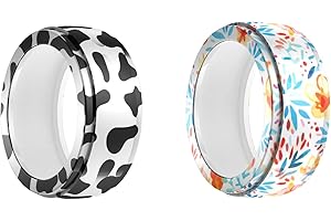 (2 Pack) Case for OURA Ring 4, yystao Silicone Protecive cover Fit S size(6/7/8/9) - Lightweight, Scratch-resistant, Flowers and plants,Black cow