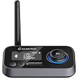 Cubetek 3 in 1 LCD Display V5.0 Bluetooth Transmitter Receiver, Bypass Audio Adapter with Aux, Optical, Dual Link Support for