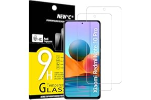 NEW'C 2 Piezas, Protector Pantalla para Xiaomi Redmi Note 10 Pro, 10 Pro Max 4G, Cristal templado Antiarañazos, Antihuellas, Sin Burbujas, Dureza 9H, 0.33 mm Ultra Transparente, Ultra Resistente