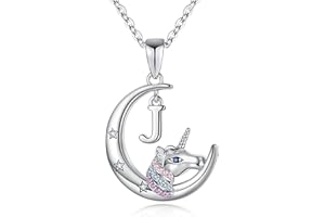 TINGN Collana Regali Unicorno per Ragazze, Ciondolo Luna Crescente Placcato Oro Bianco 14k Collane Unicorno per Ragazze Colorato CZ Collana Unicorno Gioielli Regali Unicorno per Ragazze Donne