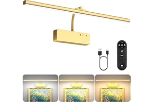 Lightbiz LED Bildbeleuchtung Kabellos, Akku Wandleuchte Innen mit Fernbedienung und Aufladbar, Dimmbare & 3 Farbtemperaturen, Beleuchtung für Spiegel Schreibtisch Malen Foto (Gold)