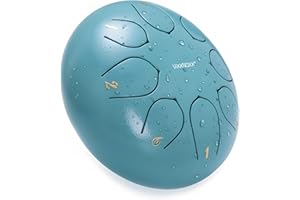 VixxNoxx Tambour de Langue en Acier, Tambour de Pluie pour l’Extérieur Jardin, 6 Pouces 15 cm 8 Tons Steel Tongue Drum Rain Drum Clé en C Instrument de Percussion à Main (Bleu Mousse)