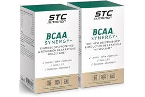 STC NUTRITION - BCAA Synergy+ - Complément alimentaire riche en acides aminés branchés - Augmente la résistance à l'effort - Réduit la fatigue musculaire - Limite les courbatures - Lot de 2