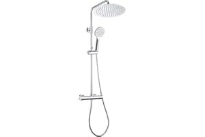 Görbach Columna de Ducha Grifo Termostático Acero inoxidable 304 Sistema Ducha Monomando con Mezclador Termostático Columna Ducha Hidromasaje con Ducha Cuadrada Lluvia Cromo D30cm