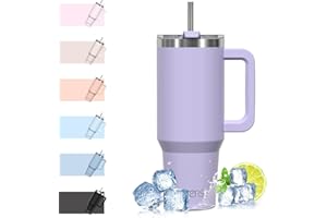 WATERSY 1182 ml Termo con Asa, Grande Taza Termica Acero Inoxidable, 40oz Taza de Café con Pajita, Termo de Agua para Frío y Caliente, Travel Mug Doble Pared, para Gimnasio, Viaje (Morado)