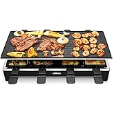 Cusimax Raclette Grill mit Reversible Grillpfanne, Steuerung Partygrill für 8 Personen,Stufenlos Regulierbare Temperatur, 8 M
