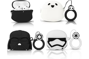 (4 Pack) Silicone Case for AirPods 4 Earphones (2024), XMBYGY Cartoon Charging Shockproof Protective Headphone Cover with Keychain for AirPods 4th Generation (GBK+GWT+SBK+SWT)