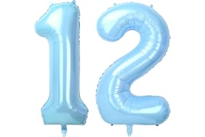 ONLYQIQIU Baby Blue Large Numbers 12 Balloons, 40 Inch Big Helium Foil Number Balloons, 2 Pcs Digital Balloons for Girls Boys 12th Birthday Party Decorations/Anniversary Party Supplies (Number 12, Baby Blue)