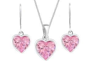 Goldene Hufeisen Rosa Zirkonia Herz Brisur Ohrringe + 40cm Kette 925 Echt Silber Mädchen Kinder Set