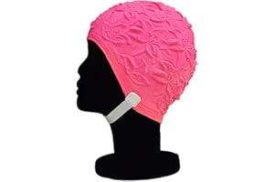 Blue Reef Gorro de natación con diseño de lirio de látex, suave y flexible, color sólido, efecto 3D, floral, estilo clásico, estilo retro, estilo vintage, para adultos, con correa ajustable