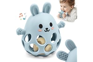 AITUITUI Forma di Coniglio Massaggia Gengive Neonati Giochi per Dentizione Bambini 0 3 6 12 Mesi Regali, Massaggiagengive Neonato Facili da Afferrare Regali di Giocattoli per Neonati Silicone Senza BPA, Blu