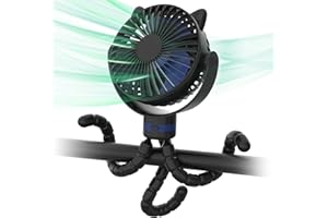 ITSHINY Pram Fan, 2025 Upgraded Stroller Fan Clip on Rechargeable, 4000mAh Portable Fan with Flexible Tripod 3 Speed for Crib Treadmill Car Seat Camping Travel