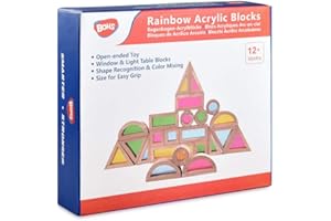 BOHS Zestaw 24 tęczowych klocków świetlnych, drewniana zabawka dla maluchów, zabawa na jasnym stole/słonecznym oknie