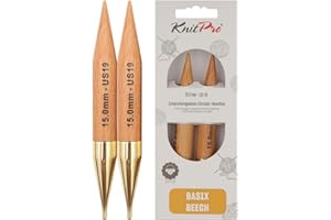KnitPro Basix-Agujas de Tejer Circulares de Abedul: Intercambiables: Normal: 15 mm, Madera, Multi-Colour, 15,00 mm