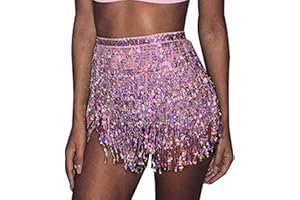 Ushiny Lentejuelas Flecos Falda Borla Vientre Cadera Bufanda Falda de Baile Abrigo Verano Playa Rave Moda joyería Corporal para Mujeres y niñas