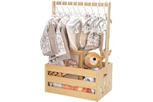 ACCMUZZY Baby Basket,Wooden Wardrobe and Clothes Storage with Handle,Clothes Rack,Baby Shower Crate with Hanging Rail,Kids Shower Hamper Basket for Newborn Boys Girls,Pregnancy Gifts for New Parents