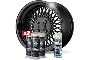AutoFullCar Pack Llantas Vinilo LIQUIDO Full Dip 3 Sprays Negro Metalizado Brillo