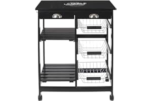 THE HOME DECO FACTORY Home Deco Factory - Carrello a rotelle Bistrot Casa e Bazar Organizzatore Cucina, MDF, Nero-Legno, 67 x 35 x 81