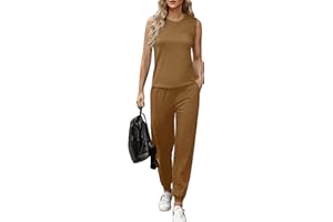 Totatuit Tuta Donna Estive Sportiva Donna Completo Due Pezzi Tuta Senza Maniche Canotta e Pantaloni Tuta Donna Completa Lunghi Casual con Tasche e Coulisse