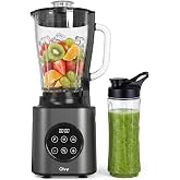 Olvy Glass Blender Fruit Smoothies Ice Pica | 2 Pieces | Grey Color Touch Screen | Shakes and Drinks | 1.5L Heavy Duty Jug |