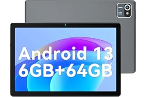 Wqplo Tablette Android 13 de 10 Pouces, 6 go de RAM, 64 go de ROM, Quad-Core, 5000mAh, écran Tactile HD 1280x800, Tablette PC de 5mp + 8mp (Gris)