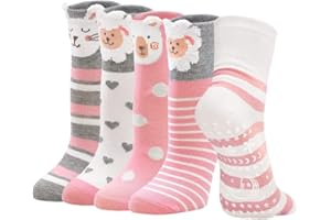 PUTUO Chaussettes Antidérapantes Enfant Fille: Chaussette en Coton pour Garçon Socquettes Sport pour Fille Socquette Anti Dérapante pour Enfant Cadeau, 2-14 ans, 5 Paires