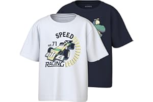 NAME IT Nmmvictor 2P SS Nreg Top chłopięcy, Bright White, 104