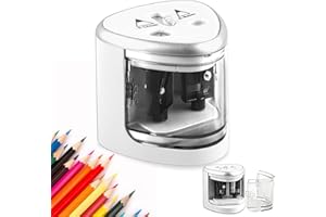BINGGUNYO Elektrischer Universal-Bleistiftspitzer, Spitzmaschine Elektrisch, Anspitzer Elektrisch Dicke und Dünne Stifte, für Alle Bleistifte, Buntstifte, Eyeliner und Wachsmalstifte, Doppelspitzer (Silevera)