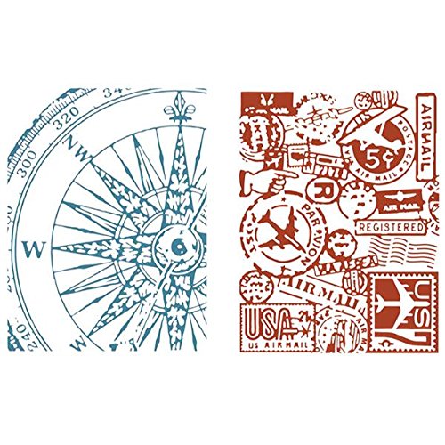 Sizzix Texture Fades Embossing Folders By Tim Holtz 2/Pkg-Airmail & Compass