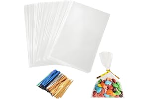 vaolmlop 100 Pcs Sachets Transparents Bonbons,10 x 16 cm Sac Carré Transparent, Sac De Bonbons En Plastique Cadeau Mariage, Pour Emballer Des Biscuits Gâteau Au Chocolat Confiserie