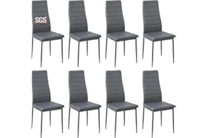 buybyroom Set of 8 Dining Room Chairs High Back Soft Padded Kitchen Chairs Solid Metal Legs Modern Dining Table Chair for Home Office Restaurant,Grey