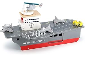 Vilac - Porte Avions Marine Nationale et Ses Accessoires - Jouet en Bois - A partir de 3 Ans - 9305
