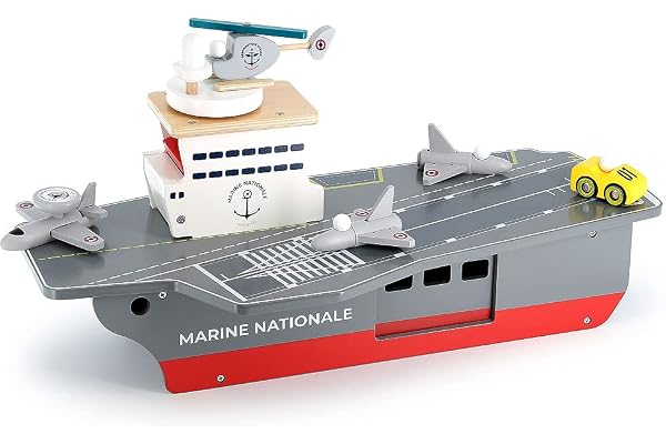 Vilac - Porte Avions Marine Nationale et Ses Accessoires - Jouet en Bois - A partir de 3 Ans - 9305