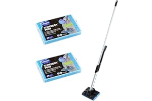 Addis Superdry Sponge Floor Mop with built in self wringing handle & 2 Spare Replacement Refill Sponges, Black Metallic
