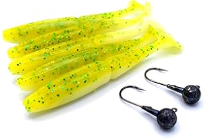 trifyd ® Fishing - Leurres Souples shad de 10 cm pour brochet ou Tous Types de canassiers, Le Pack de 5 leurres de pêche + 2 têtes plombées (Apple)