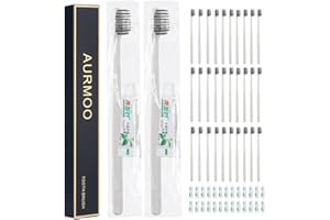 AURMOO 30 Cepillos de Dientes Desechable, Cepillo de Dientes Desechables con Pasta de Dientes, Cepillos de Viaje, Toothbrushes para Hoteles, Campamentos y Viajes, Empaquetados Individuales.