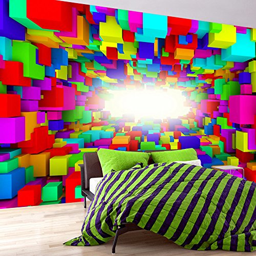 FOTOTAPETE 300x210 cm - VLIES TAPETE PREMIUM - PROFI QUALITÄT - Top moderne Wanddeko - Riesen Wandbild - Top Design Tapete - Neue exklusive Edition mit noch besser Druckauflösung - Deutsches Premium Vlies - Abstrakt 3D bunt a-A-0164-a-a