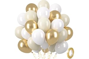 MONTRESTAR Luftballons Sandweiß Gold, 30 Stück Matt Weiß Metallic Gold Luftballon Set, Perlweiß Beige Helium Ballons für Jubiläum Geburtstag Boho Hochzeit Babyparty Graduierung Verlobungs JGA Brautparty
