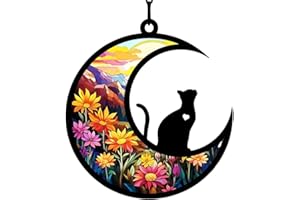 SMAI Black Cat on Moon Ornament Window Hangings for Home and Garden | Pet Loss Sympathy Gift and Halloween Decor