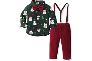 Yaopelky Vestito natalizio da ragazzo con stampa natalizia con papillon bretella e pantaloni, set di vestiti da uomo
