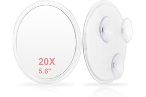 JUNUNDJING Specchio Ingranditore 20X con 3 Ventosa, Specchio Trucco con Ventose per Ingrandimento Specchio per Trucco, Specchio 10X Ingranditore da Viaggio, 14.2 cm e diametro,per La Casa e in Viaggio