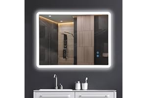 baklon Specchio da Bagno con Illuminazione, Specchio a LED Rettangolare,80x60cm, Specchio LED con Interruttore Touch e Funzione Anti-appannamento, Bianco Caldo/Bianco Freddo/Neutro, 3000-6500K