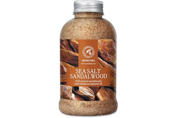 Sels de Bain Bois de Santal 600g avec Huile Essentielle de Bois de Santal et Cannelle Naturel - Sel de Mer - Idéal pour Bain - Bon sommeil - Relaxant - Soin du Corps - Beauté