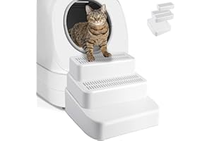 Bartuke Adjustable 3-Steps Litter Box Ramp, Filter Pedal for Cat Litter Box, Pet Toilet Ramp Stool, Cat Steps for Kittens and Older Cats (White)