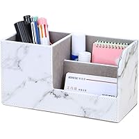 KINGFOM Büro Schreibtisch Organizer PU Leder Speicherabteil PU Leder Stiftebox Stifteköcher Bürobedarf (Gray Marble…