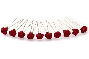 ‎FLEXISTORE 10 x Rosen auf Haarnadel - für tiefe Haarpartien - Brauthaarschmuck | G-T - Bordeaux Rot