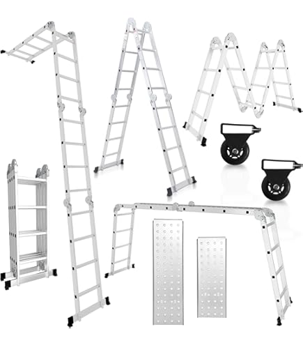 Hailo M80 Multifunctionele aluminium ladder - multifunctionele ladder met 4 x 6 sporten - variabel door 2 veiligheidsgewrichten - werkhoogte tot 675 cm - gewicht 19,5 kg - zilver