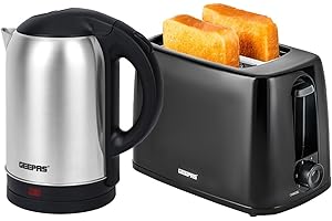 Geepas Electric Kettle & 2 Slice Bread Toaster Kitchen Set | 1500W 1.8L Stainless Steel Cordless Jug Kettle | Boil Dry Protection & Auto Shut Off | | 650W Toaster with 6 Level Browning Control