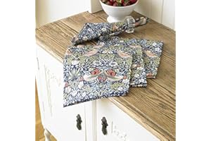LAURA'S BEAU WILLIAM MORRIS Licensed William Morris Strawberry Thief Blue Pack of 4 100% Cotton Floral Napkins